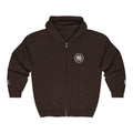 Minimalist Black Zip Hoodie with Small Circular Monogram Logo