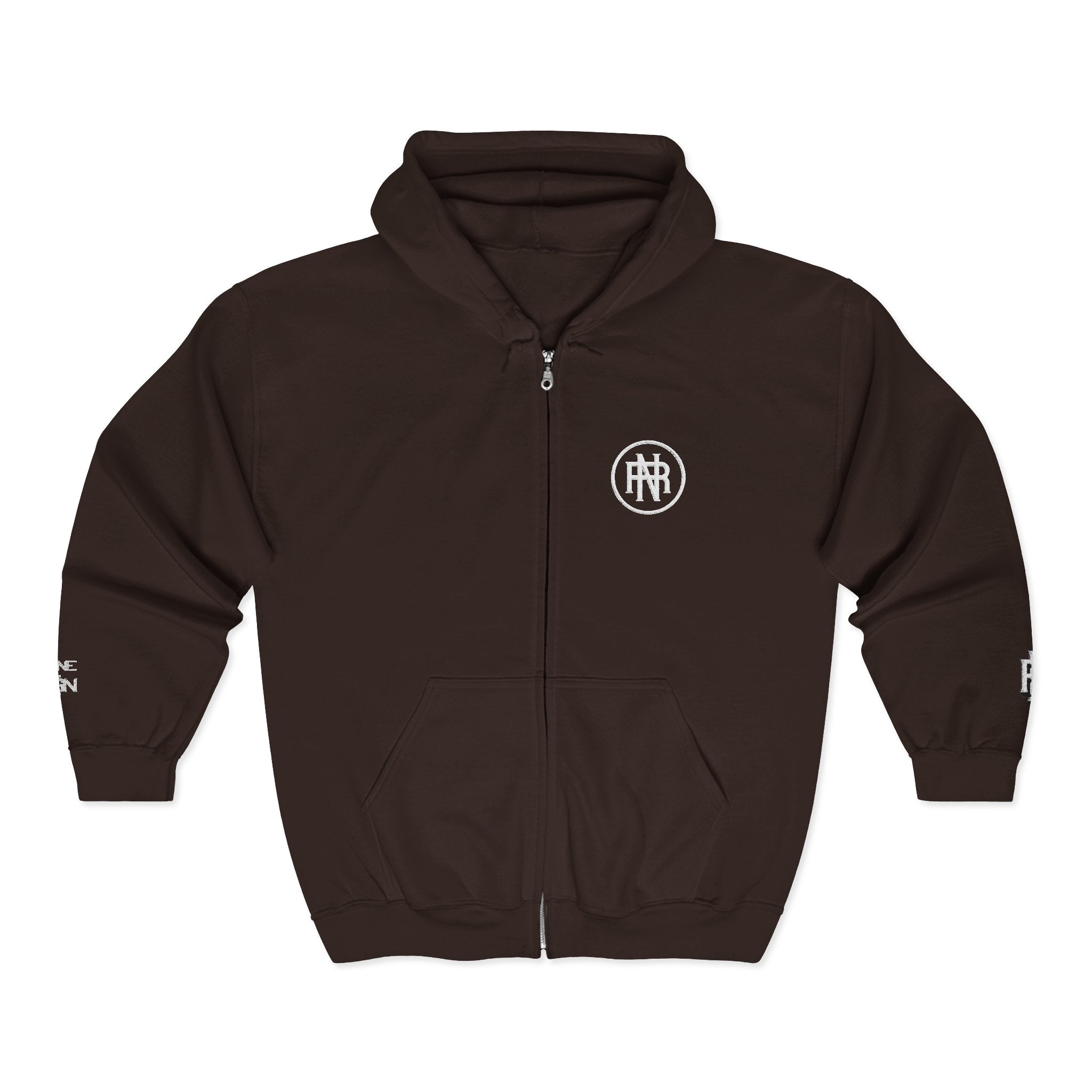 Minimalist Black Zip Hoodie with Small Circular Monogram Logo