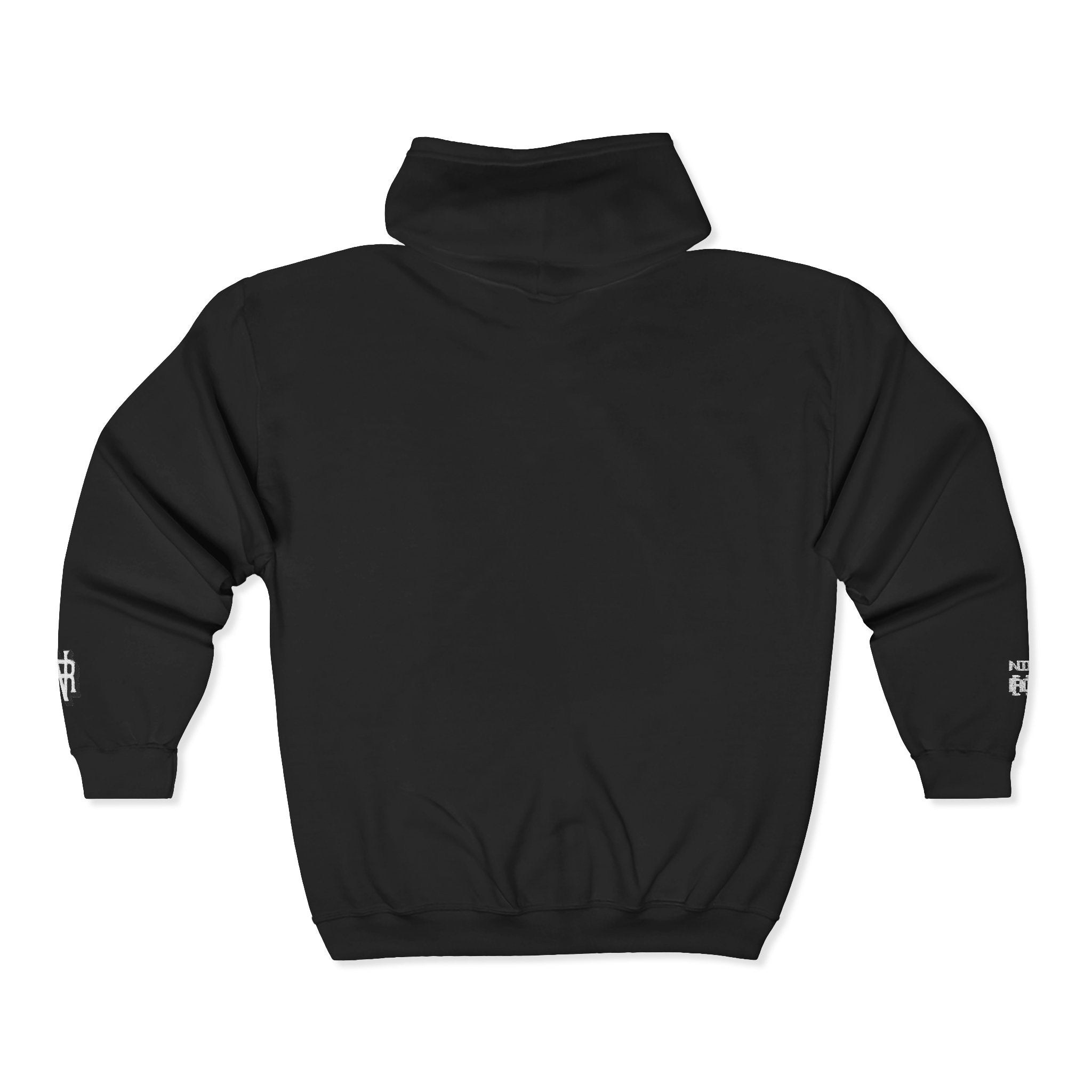 Minimalist Black Zip Hoodie with Small Circular Monogram Logo
