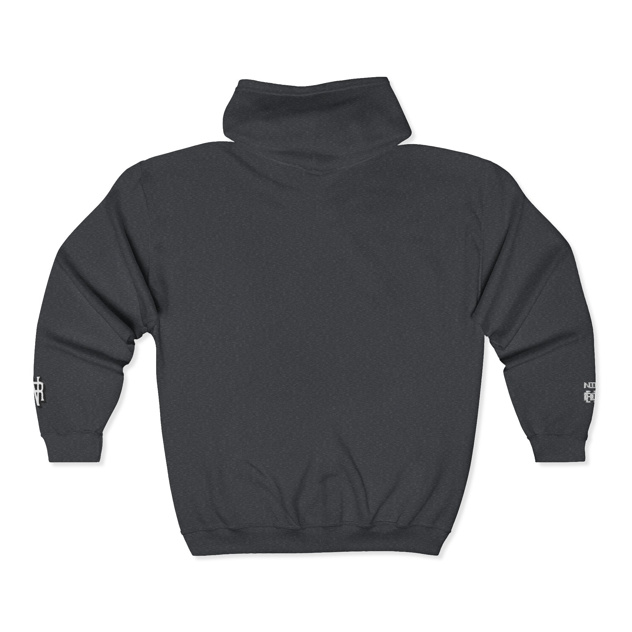 Minimalist Black Zip Hoodie with Small Circular Monogram Logo