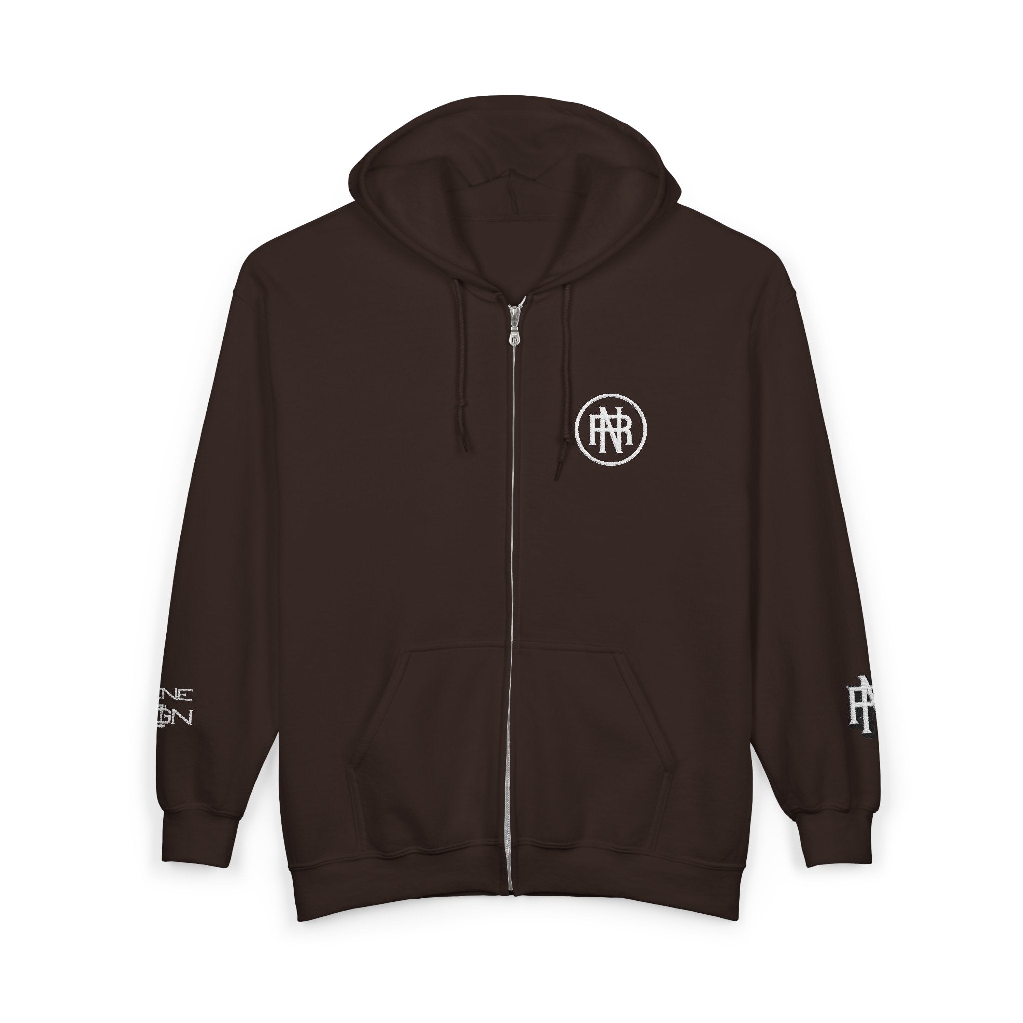 Minimalist Black Zip Hoodie with Small Circular Monogram Logo