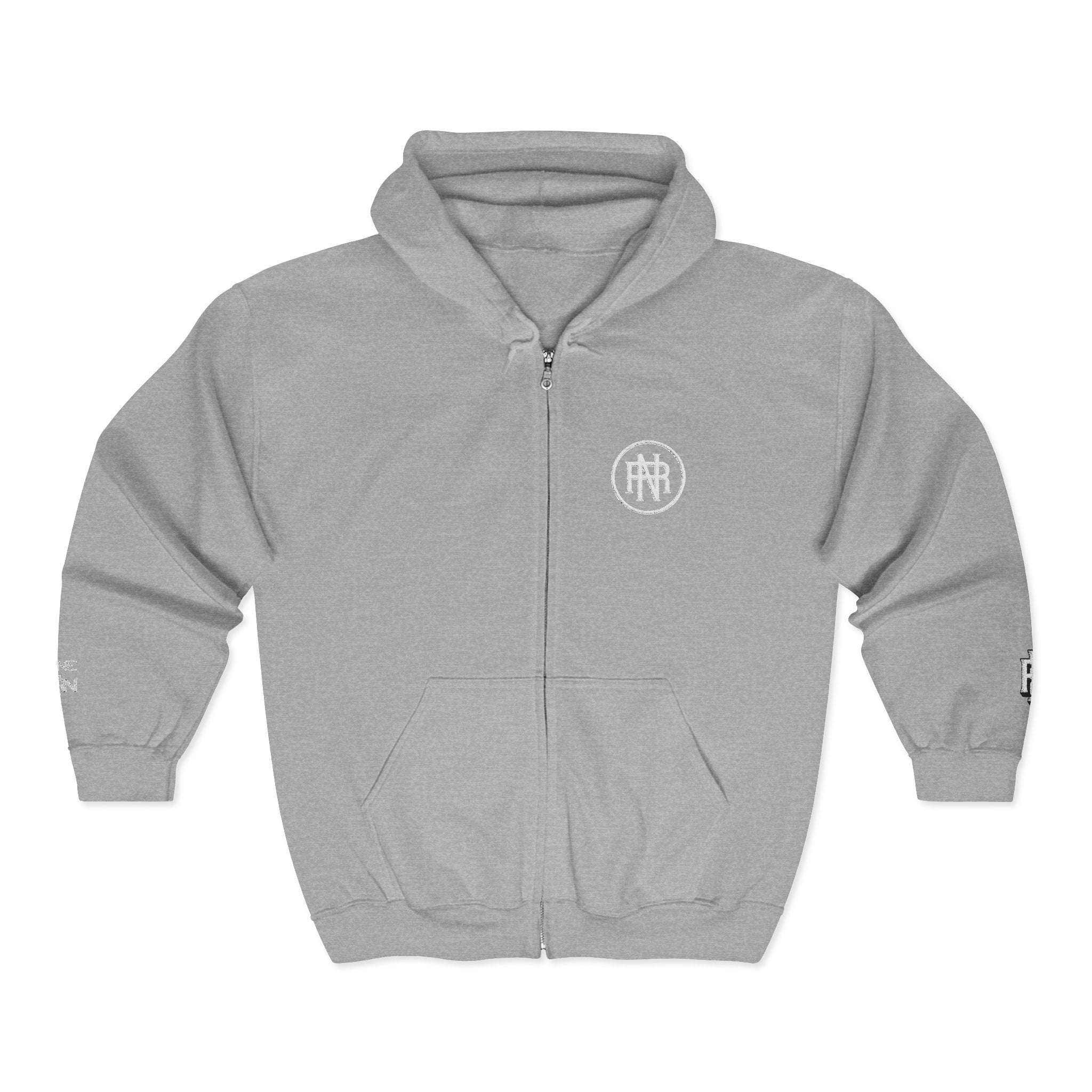 Minimalist Black Zip Hoodie with Small Circular Monogram Logo