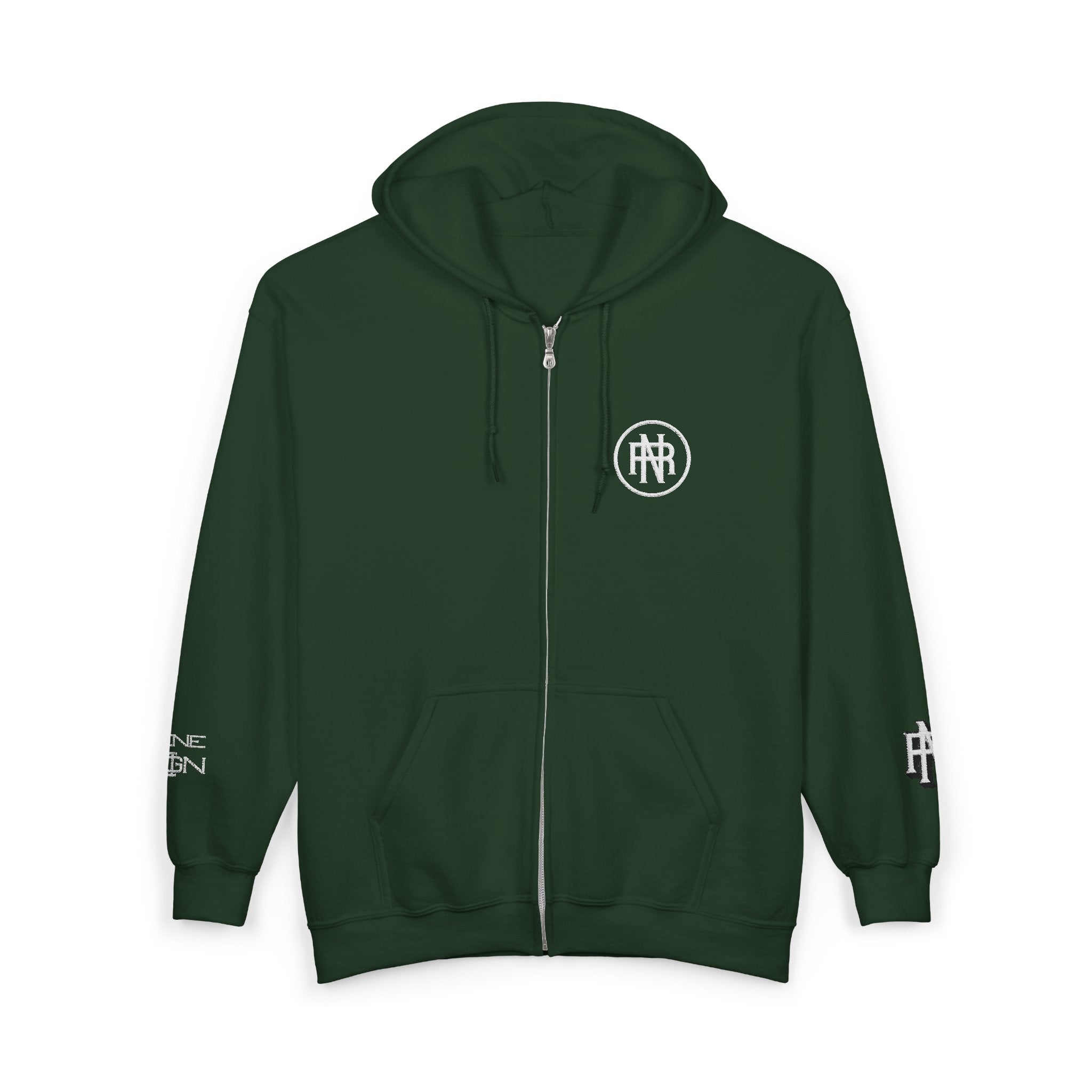 Minimalist Black Zip Hoodie with Small Circular Monogram Logo