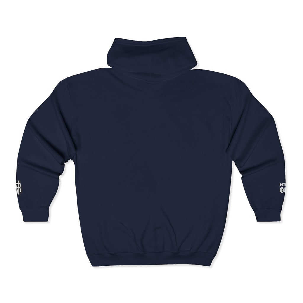 Minimalist Black Zip Hoodie with Small Circular Monogram Logo