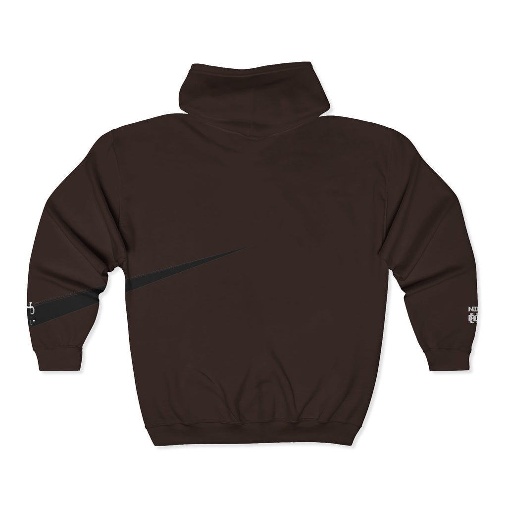 Minimalist Black Zip Hoodie with Small Circular Monogram Logo