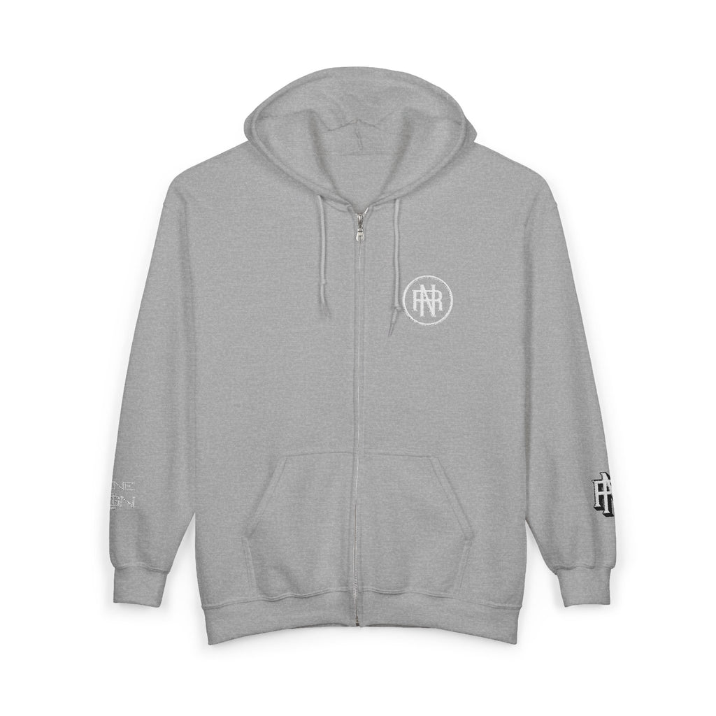 Minimalist Black Zip Hoodie with Small Circular Monogram Logo