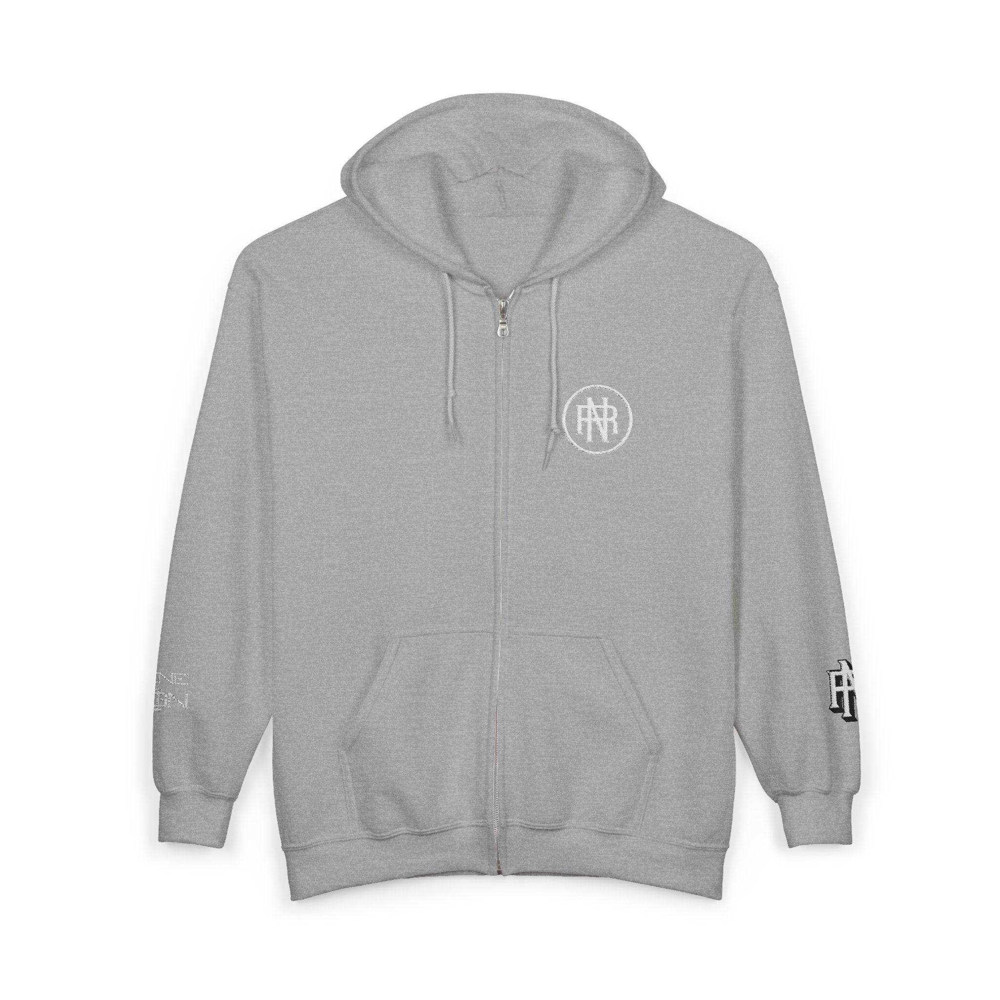 Minimalist Black Zip Hoodie with Small Circular Monogram Logo